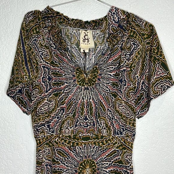 NWT Figue Cleo Silk Ruffle Neck Belted Dress in Medallion Multi Spruce XS - Picture 4 of 15